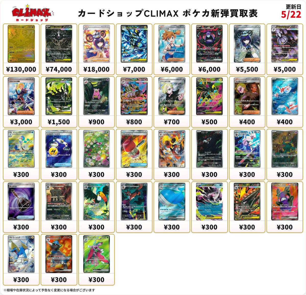 ポケカ新弾アビスアイのシングルカード買取表作成しました！！ 皆様