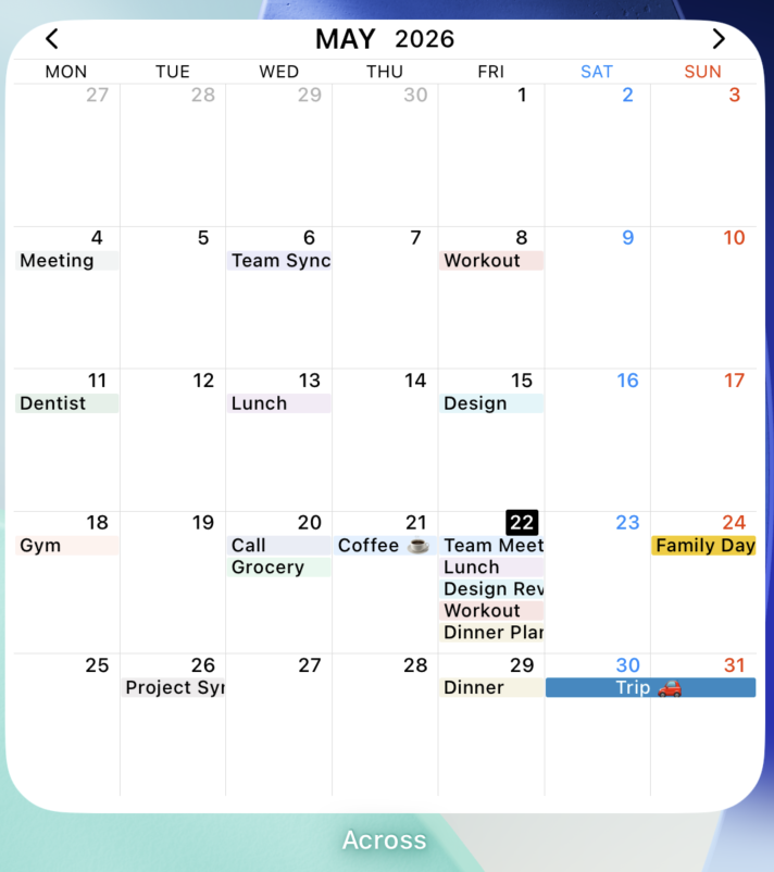 dev_daymore's tweet photo. Working on a new “Busy Month” widget for Across.
Designed to show more events in busy months without feeling cluttered.
Coming soon in the next update :) https://t.co/L1V4x6fVgK