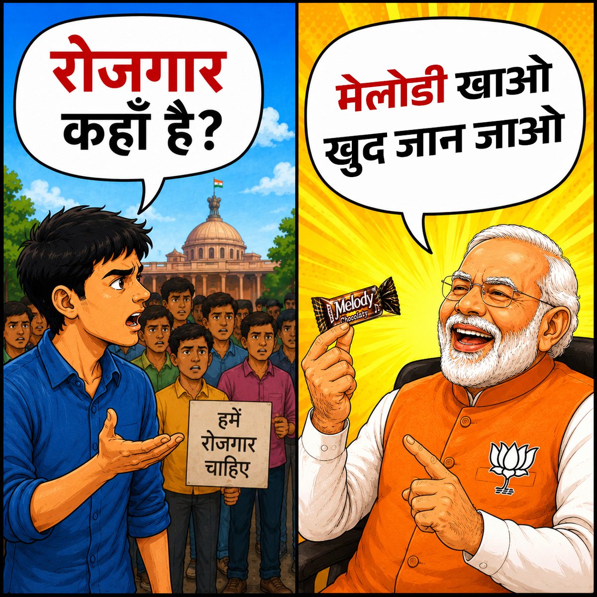 INCMP's tweet photo. रोजगार नहीं दे पाऊंगा 
टॉफी से ध्यान भटकाऊंगा https://t.co/abVBCvdEfy