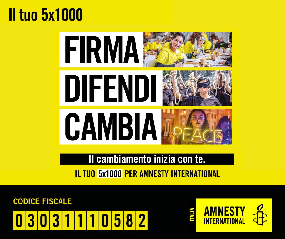 AmnestyNovara's tweet photo. Il cambiamento inizia con te
FIRMA DIFENDI CAMBIA
Il tuo 5x1000 per Amnesty International
Codice fiscale: 03031110582
Approfondisci: https://t.co/b4YrT1jwwu

@amnestyitalia @AmnestyPiemonte https://t.co/mFu6jBbgzr