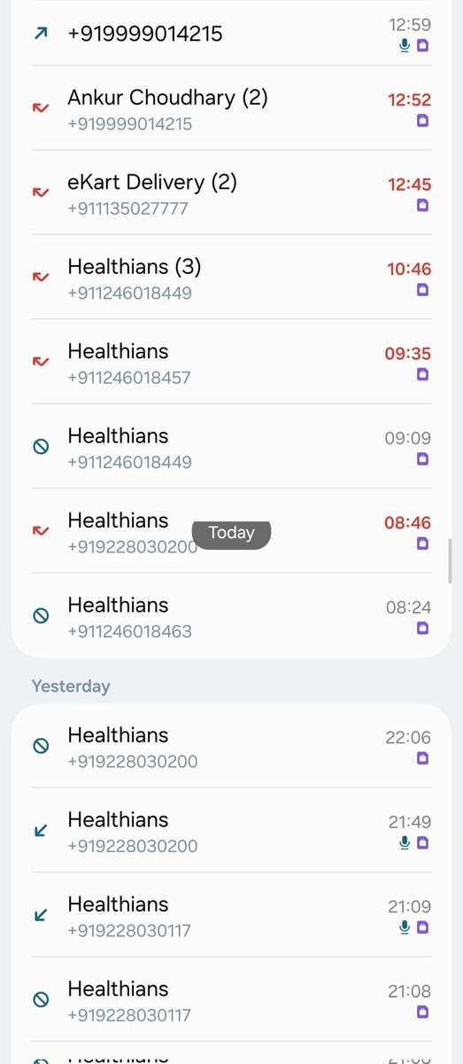 itprodeepak's tweet photo. @Healthians What kind of customer experience is this? After a random search on your app last night, I’ve received 13 calls already (screenshot attached). I said NO twice yesterday, but your calls still haven’t stopped. Please stop harassing. https://t.co/mniSMkIM7Z