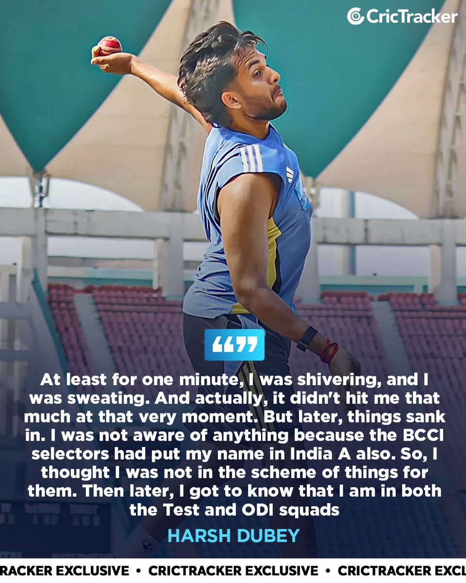 Cricketracker's tweet photo. Harsh Dubey shares his thoughts following his maiden India senior team call-up in an exclusive interview with CricTracker. 🗣️ 🤩

#HarshDubey #BCCI #India #CricTrackerExclusive #Cricket #CricTracker https://t.co/vY9tCrFYXW