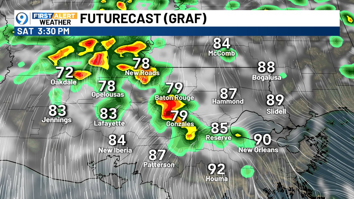 JaredWAFB's tweet photo. TGIF!  Friday is trending a bit drier (yay) with a 40%-50% chance of afternoon showers/storms, but don't put away the rain gear. Live After Five should be able to happen tonight. GRAF shows the timing of showers later today and Saturday.  Sunday and Memorial Day both look wet. https://t.co/KOorbYvGhP