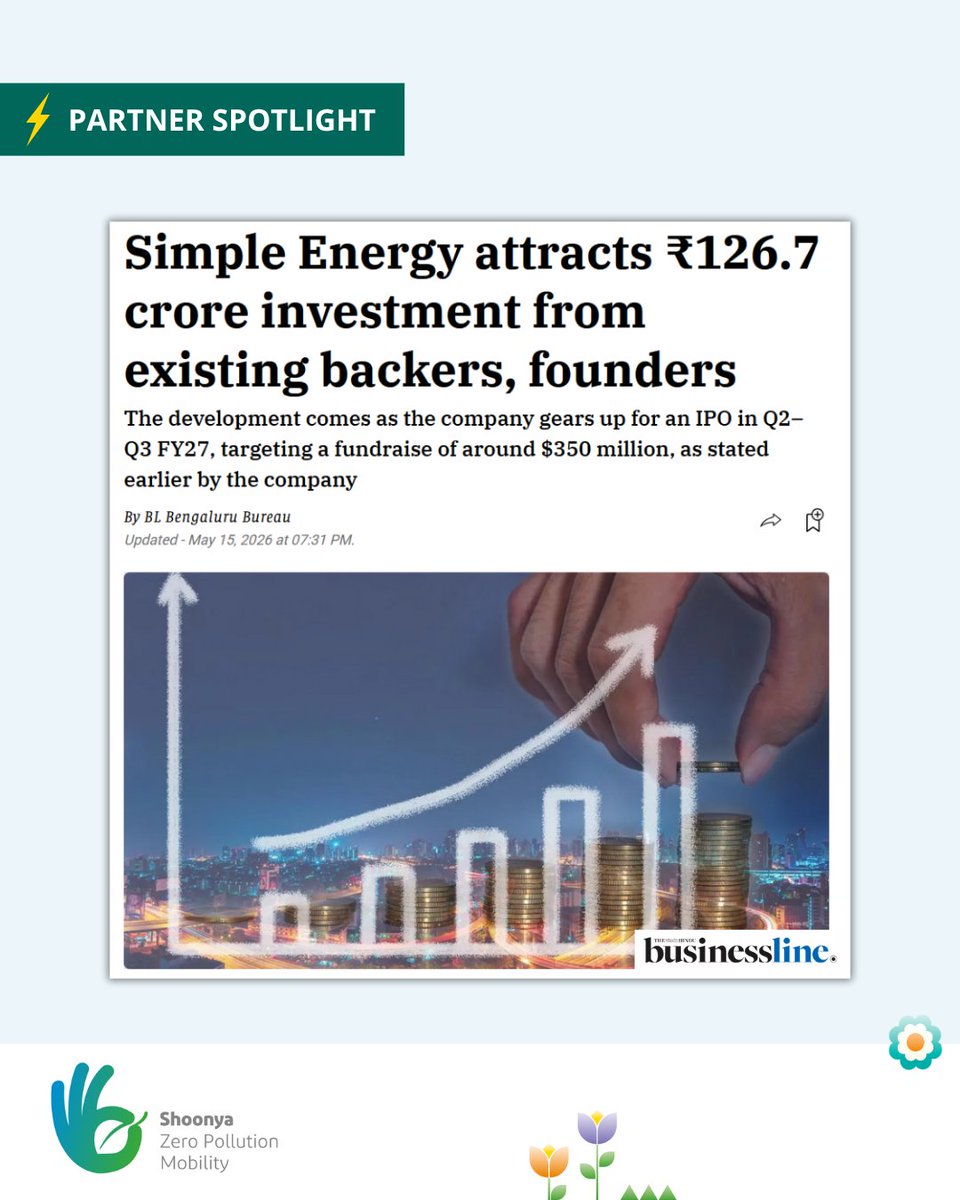 Shoonya_India's tweet photo. #PartnerFeature: Congratulations to @SimpleEnergyEV on their latest funding round, which will enable them to scale EV production further. Thrilled to see India's #ShoonyaKaSafar becoming stronger with their continued commitment to clean mobility.
https://t.co/lPioqQ5wHy https://t.co/eIGAbKQPQT