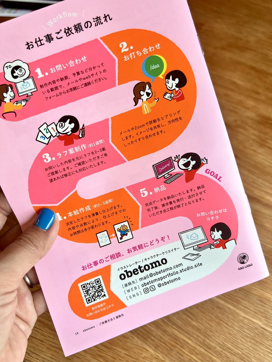 obetomo's tweet photo. A5配布冊子が出来上がった！
今回プリントパックのビビットピンク印刷というのを初めて使ったけど、めちゃくちゃポップな色味で最高♡画像だとあまり伝わらないかもだけど、ピンクやオレンジが際立ってます♪会期中用の名刺もビビットピンク印刷でお揃いに。
#クリエイターEXPO #クリエポ　
#ビビットピンク印刷