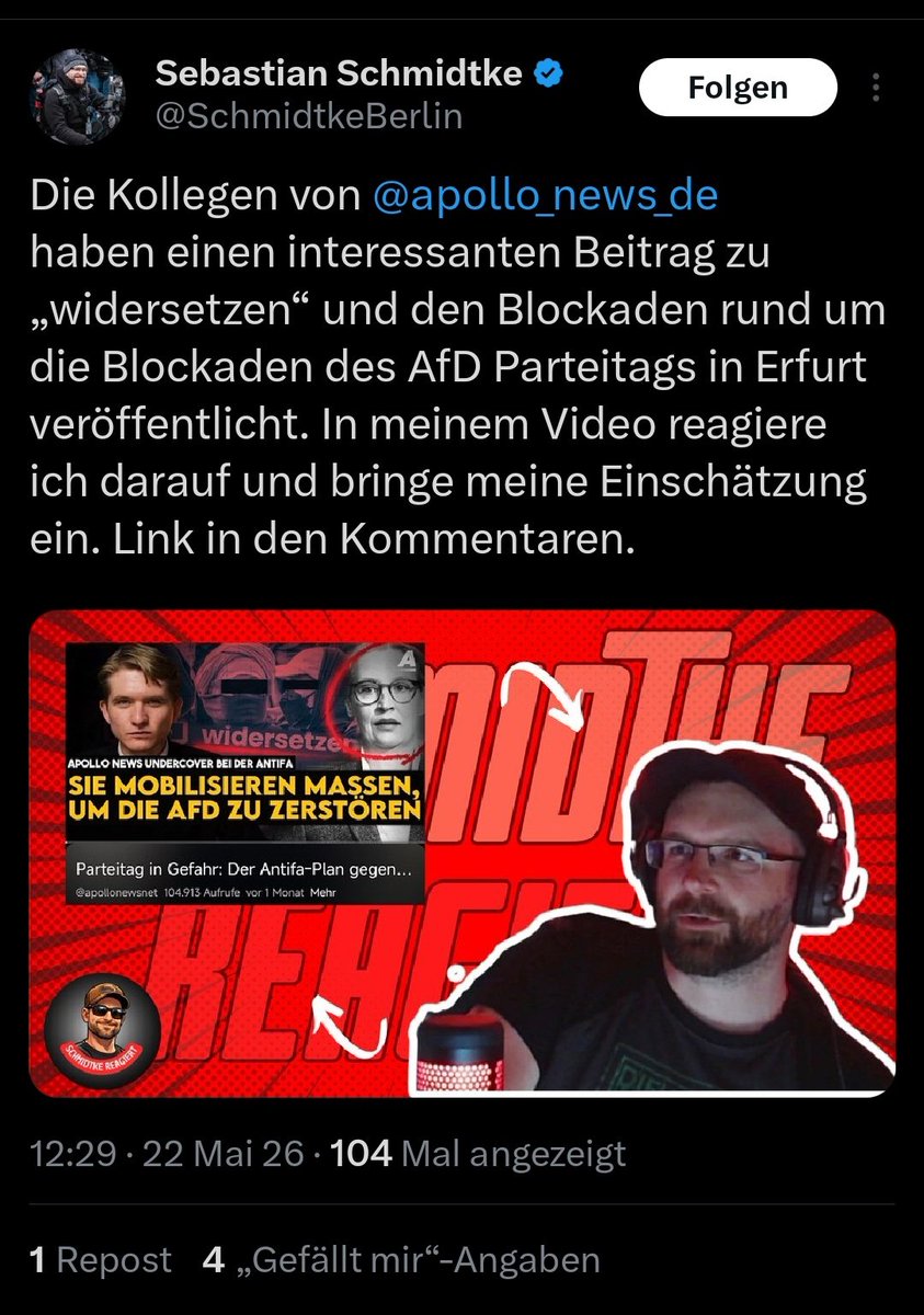 KoelnAnonymous's tweet photo. „Sie mobilisieren Massen gegen die #AfD!“
Ja, woran liegt das wohl? Vielleicht daran, dass rechtsextreme Livestreamer, Hetze und Demokratieverachtung inzwischen genug Menschen so sehr ankotzen, dass sie nicht mehr schweigen.
#Schmidtke #ApolloNews https://t.co/GpS6493G6Y