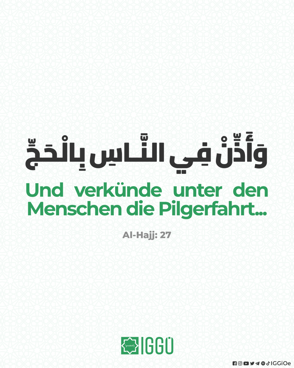 IGGiOE's tweet photo. Mit herzlichen Glückwünschen begleiten wir alle Pilger:innen auf ihrem Weg nach Mekka. 

Die Hadsch ist eine Reise des Glaubens, der Hingabe und der inneren Erneuerung. Sie erinnert an Geduld, Demut, Dankbarkeit und die Verbundenheit der muslimischen Gemeinschaft über alle Grenzen hinweg.

Wir wünschen einen gesegneten Freitag und allen Pilger:innen eine gesegnete, sichere und angenommene Pilgerfahrt. Möge Allah ihre Bittgebete annehmen, ihre Schritte erleichtern und sie mit Frieden und spiritueller Stärke zurückkehren lassen.