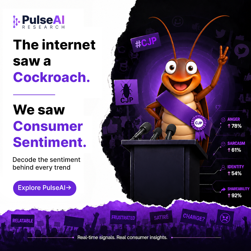 PulseAIResearch's tweet photo. Some trends make people laugh.
Some trends reveal what people feel.
#CockroachJantaParty shows how #jokes, #emotions, and culture can turn into signals worth decoding. 

We decode the #sentiment behind every #trend.

Explore Now: https://t.co/zu0Kr8hpAu

#friday #AI #CJP https://t.co/J4Gvlx7V3q