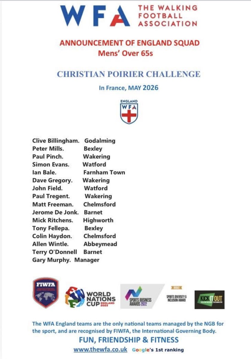 BarnetWft's tweet photo. Good luck to the England Over 65s Walking 
Football @thewfauk team 
as the travel to France to take part in the Christian Poirier Challenge with 
Barnet players 8: Jerome &amp; 7: Terry 
A fab day for @BarnetWft https://t.co/IiUyY63Xq3