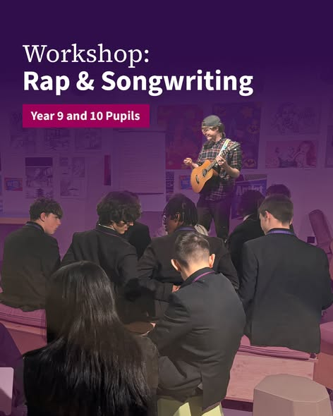 ArkCharter's tweet photo. Creative energy at The Base Guildhall! This month, our Year 9 and 10 pupils took part in a songwriting workshop with James and a rap workshop with 432 Nomads.
They created 2 songs entitled 'The Tropical Purple Crab: Ode to Crabelina' and 'Sunny Fried Egg'. https://t.co/9KilO6hMrb
