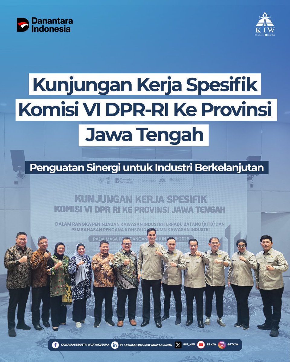 pt_kiw's tweet photo. PT Kawasan Industri Wijayakusuma turut hadir dalam Kunjungan Kerja Spesifik Komisi VI DPR RI ke Jawa Tengah sebagai bentuk komitmen mendukung ekosistem industri yang modern, terintegrasi, dan berkelanjutan demi meningkatkan daya saing industri Indonesia. 🇮🇩

#PTKIW #DPRRI https://t.co/MEjtdaKdZu