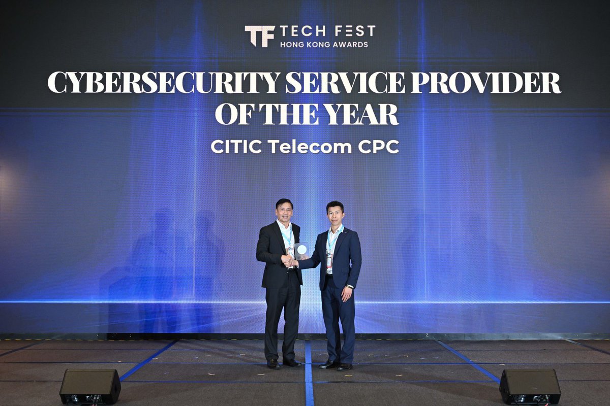 CITICTelecomCPC's tweet photo. We are proud to have won "Cybersecurity Service Provider of the Year" at the Tech Fest Hong Kong Awards 2026 – marking our second consecutive year receiving this prestigious title.
Learn more: https://t.co/qfWrhHnTE8 https://t.co/LVM2ylSZOk
