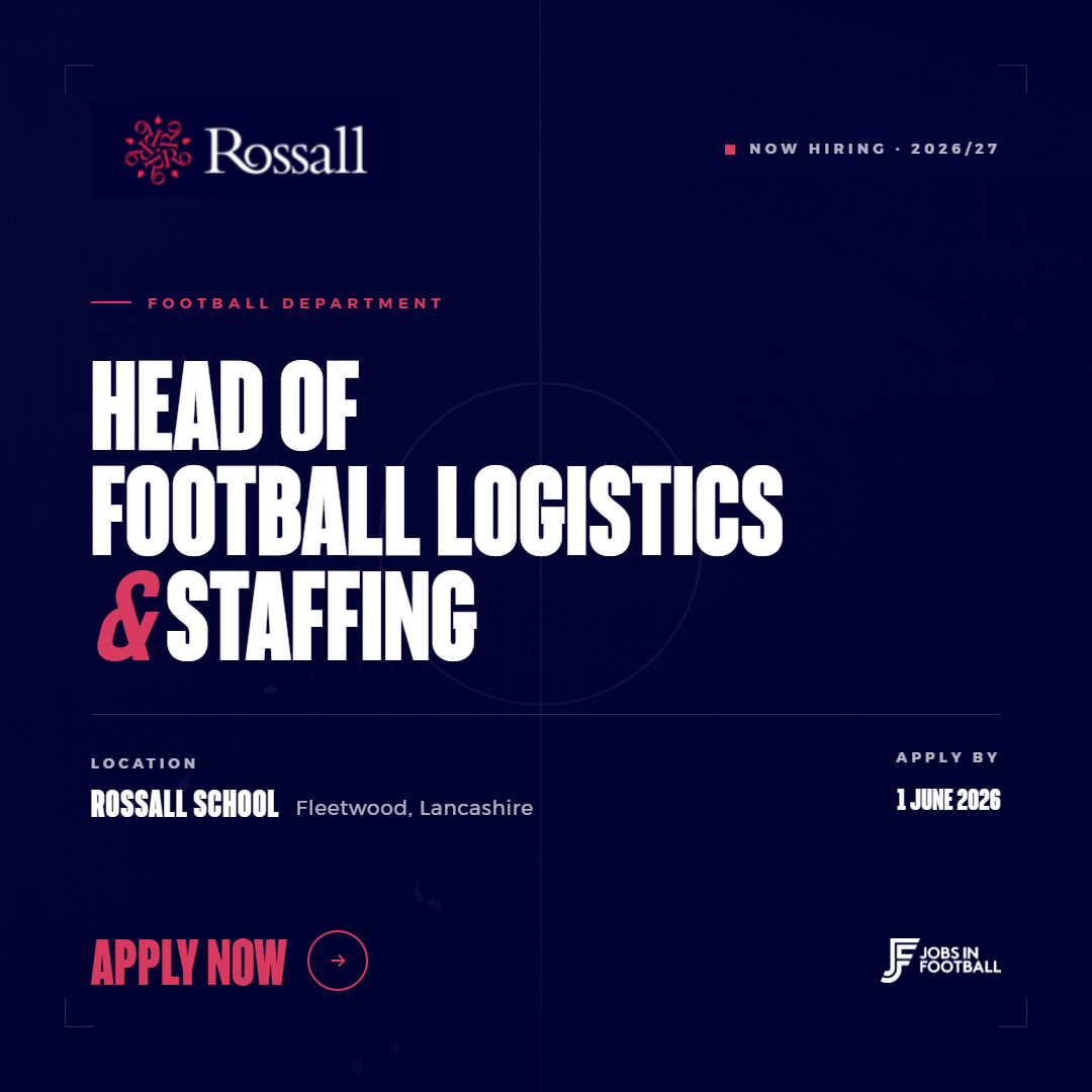 JobsInFootball's tweet photo. Could you help deliver an elite football programme in a leading independent school environment?

Rossall School is recruiting a 𝐇𝐞𝐚𝐝 𝐨𝐟 𝐅𝐨𝐨𝐭𝐛𝐚𝐥𝐥 𝐋𝐨𝐠𝐢𝐬𝐭𝐢𝐜𝐬 𝐚𝐧𝐝 𝐒𝐭𝐚𝐟𝐟𝐢𝐧𝐠 to support the next phase of its performance sport development.

The role includes:

⚽ Football logistics and fixture planning
 🚌 Transport, staff support and facility coordination
 🏟 Support for the Manchester City Football Programme fixtures
 📋 Cross-sport support across netball, cricket and hockey
 👟 Coaching on the Rossall Elite Football Programme
 🏫 Involvement in boarding school life

A brilliant opportunity for someone who enjoys the detail behind high-performance sport and wants to play a key role in a growing football programme.

Deadline: Monday 1 June 2026 at 12 noon

https://t.co/UvG52zDr1D