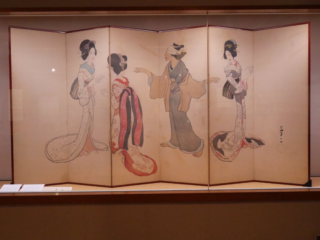 豊国画　彫竹　五井屋京之助　　美品です 夢二の肉筆画でも貴重な屛風作品のひとつ、《一力》は「仮名手本忠臣蔵