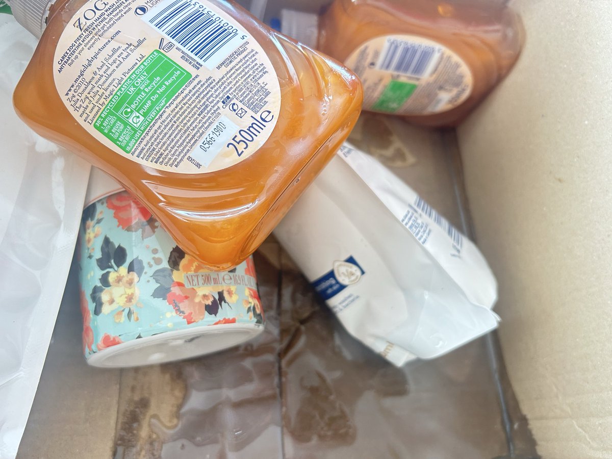 whodesignwho's tweet photo. DAY 40. FORTY DAYS. Yesterday @BootsUK delivered a 2nd ruined, burst parcel. Today, I am still left holding their soggy, hazardous waste while recovering from surgery. 40 days of total incompetence. When are you coming to collect this mess? 🛑🆘 #BootsUK #CustomerServiceFailure https://t.co/9IdT0Ado7B