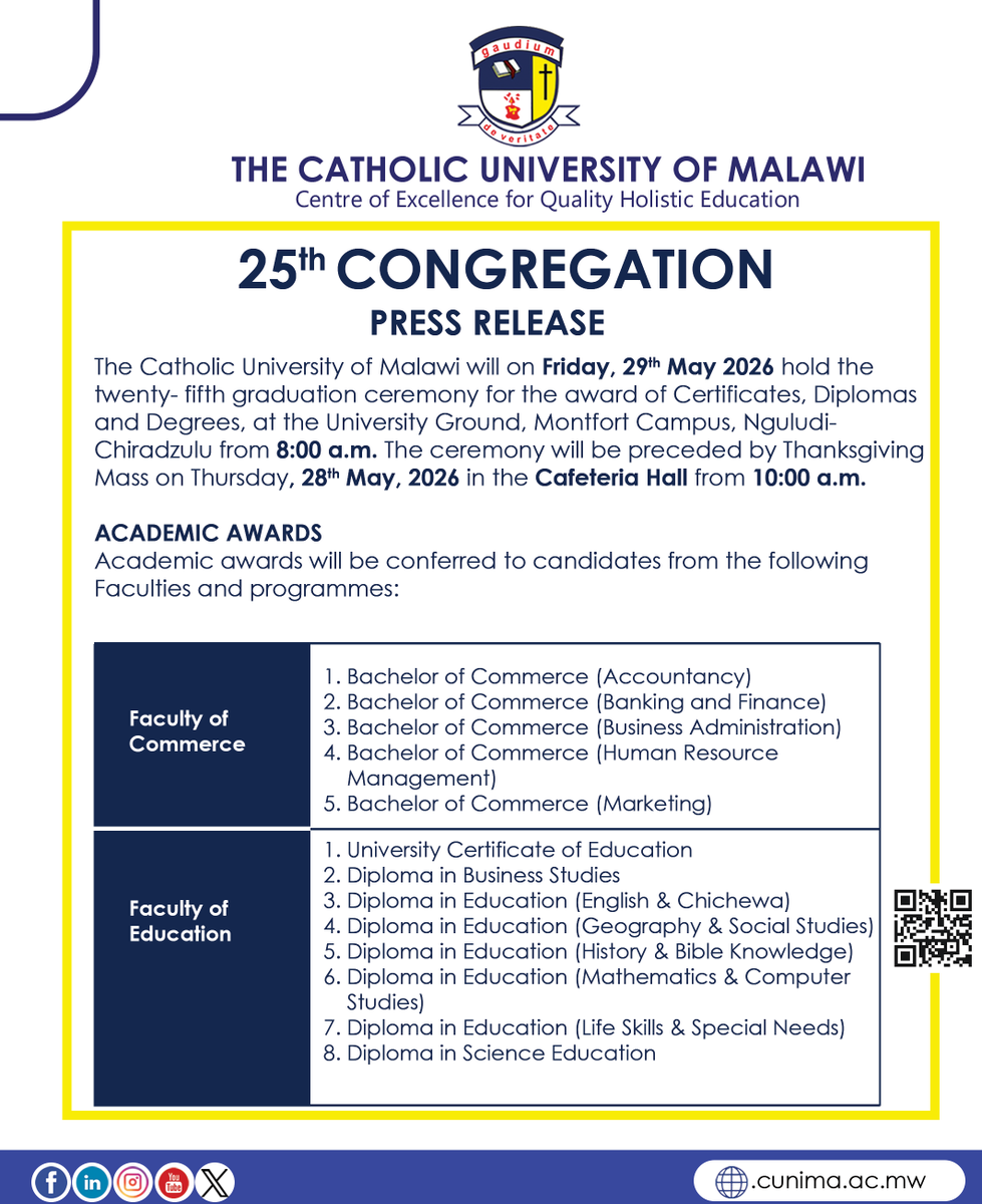 cu_malawi's tweet photo. 25th Congregation Press Release https://t.co/eZJpec0kfR
