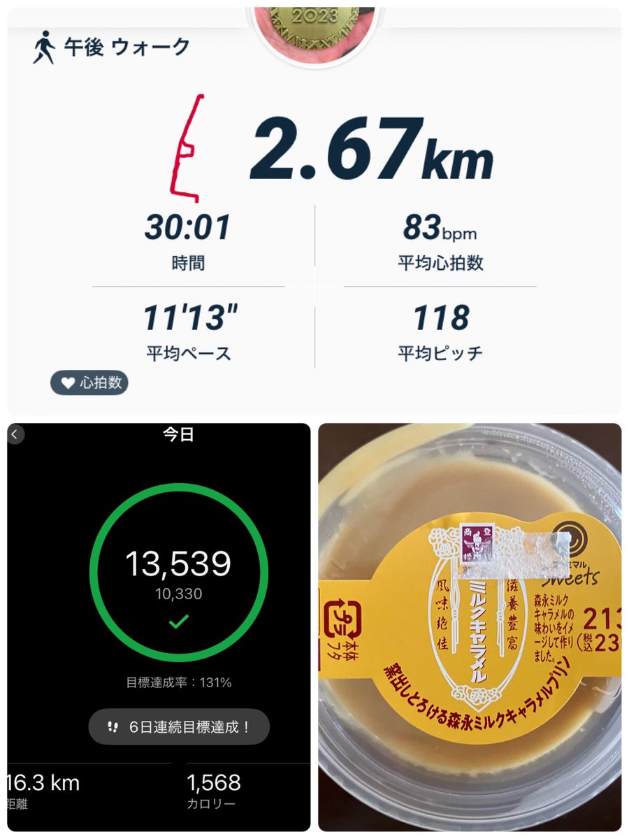 samiku75's tweet photo. 16:45スタート速歩2.67㎞🚶

今日は仕事をフレックスで退勤し帰宅後速攻でスタート▶️

会社の昼休み等も活用して「ちりつも」で
今日は13,539歩🚶

速歩後は「森永ミルクキャラメルプリン」でリカバリーをしました🍮 https://t.co/31XciKG0kN