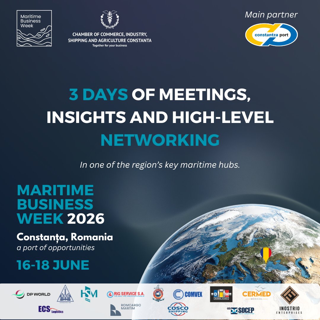 EENConstanta's tweet photo. ⚓ Maritime Business Week 2026 brings together companies, ports, #logistics operators and international delegations in Constanța. 
✔️#B2B meetings &amp; #networking 
✔️ international partnerships 
✔️ #BlackSea regional cooperation
📌 Find out more &amp; register: https://t.co/lEY3US8BrN https://t.co/EUVFJsbbcl