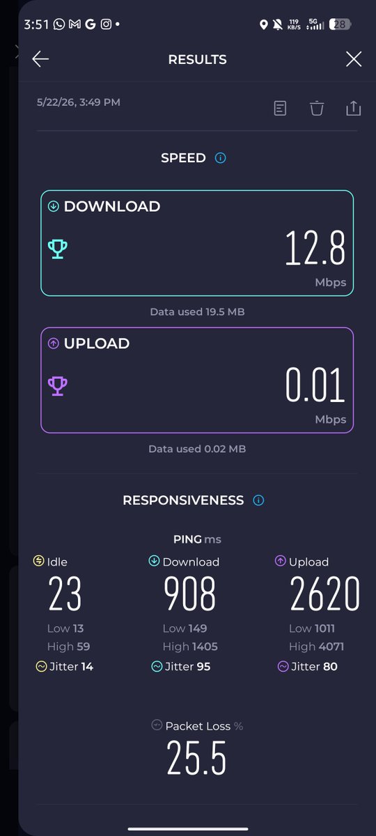 hSiathen's tweet photo. Halo min @indosatim3  @indosat  masa 5g dpt speed segini sih? Di daerah Simongan Semarang.. udh berminggu Minggu begini, udh coba ganti apn, pake DNS, airplane on off, semua pokoknya 😅 saya Indosat pascabayar lagi min, percuma gabisa dipake 😅 https://t.co/BHUkpXN3ci