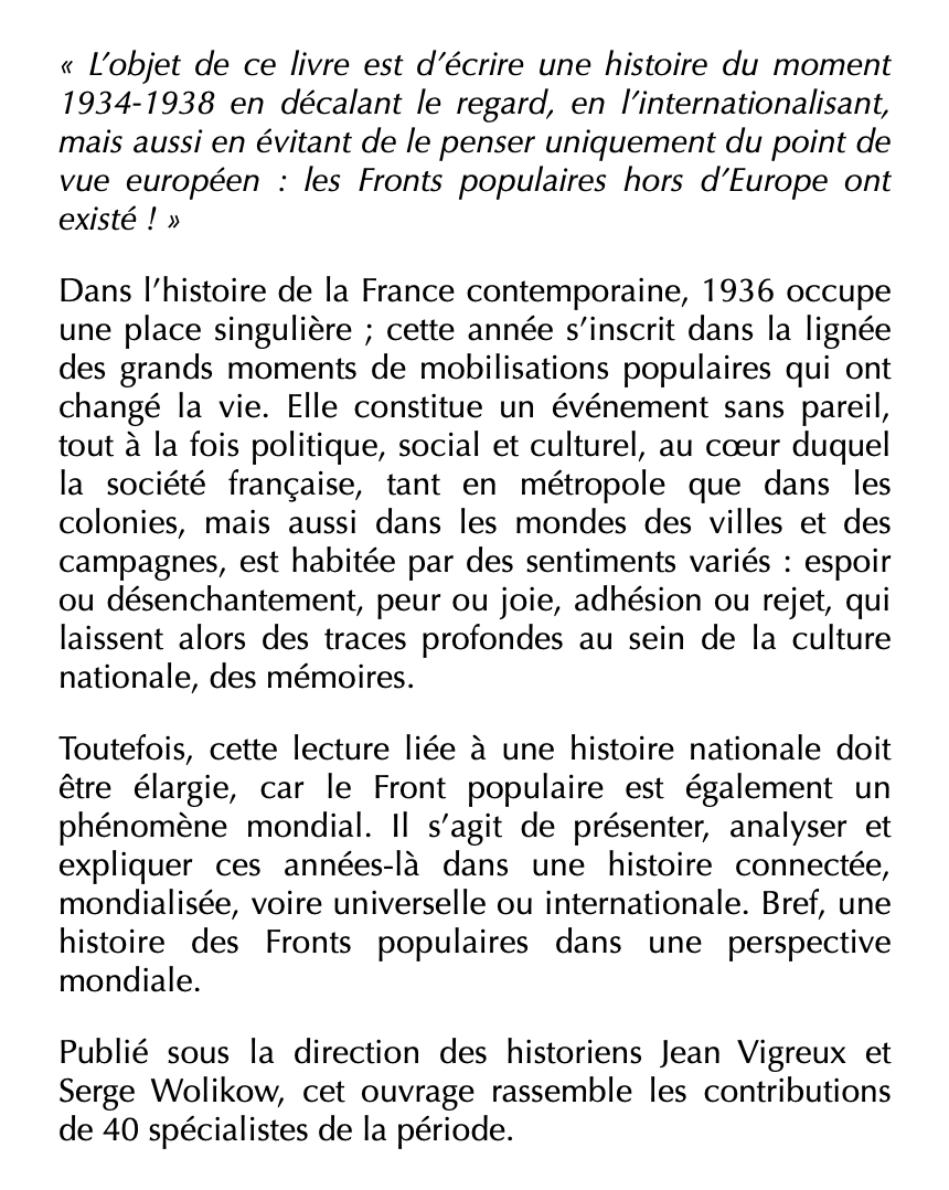 flr_louis's tweet photo. Jean Vigreux et Serge Wolikow (dir.) - Les Fronts populaires

Une perspective mondiale (1934-1938)

Vient de paraître chez Libertalia https://t.co/MTefRN8Krp