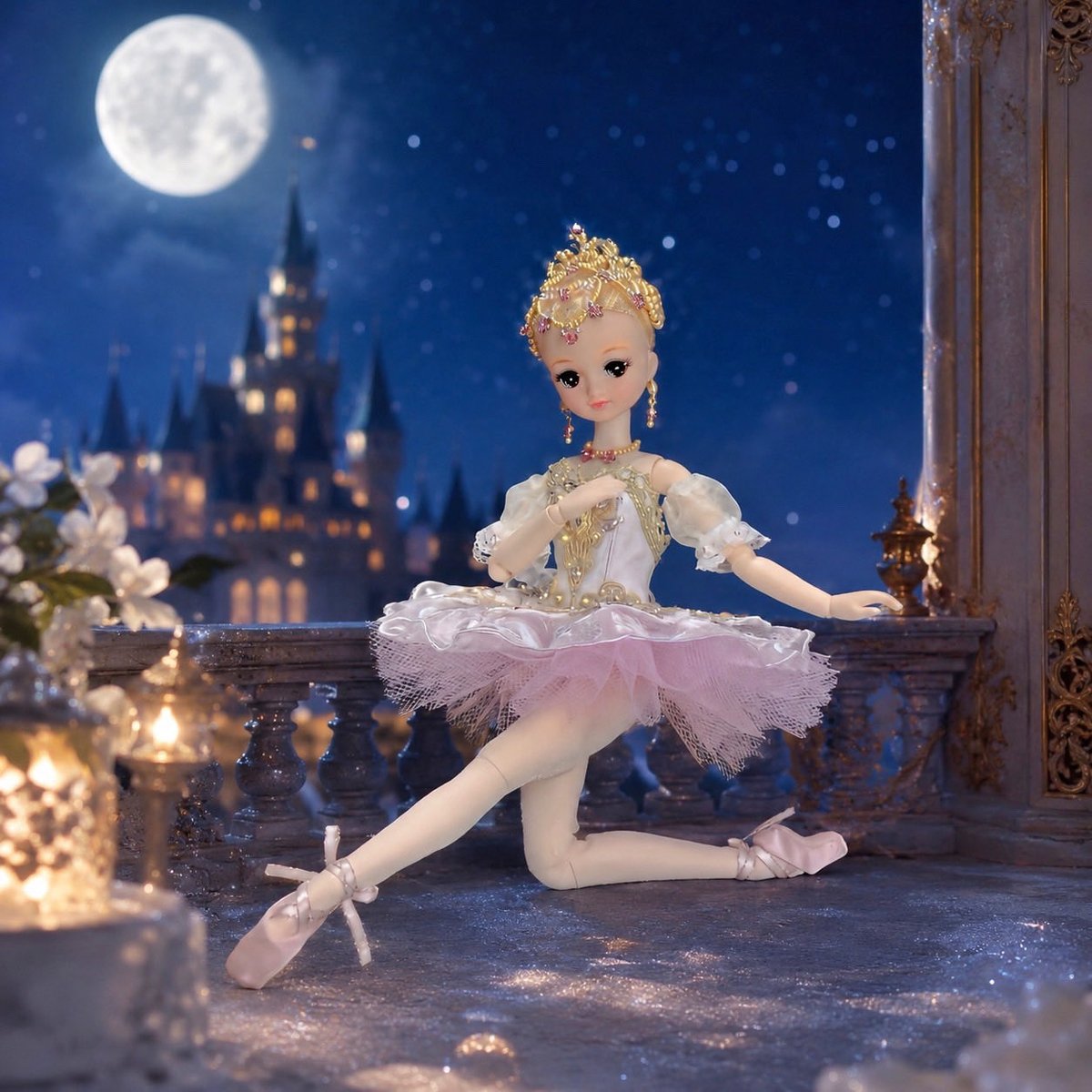 バレエチュチュとティアラセット ティアラと袖が出来て完成✨️ボディはホワイトのシャンタン、スカート