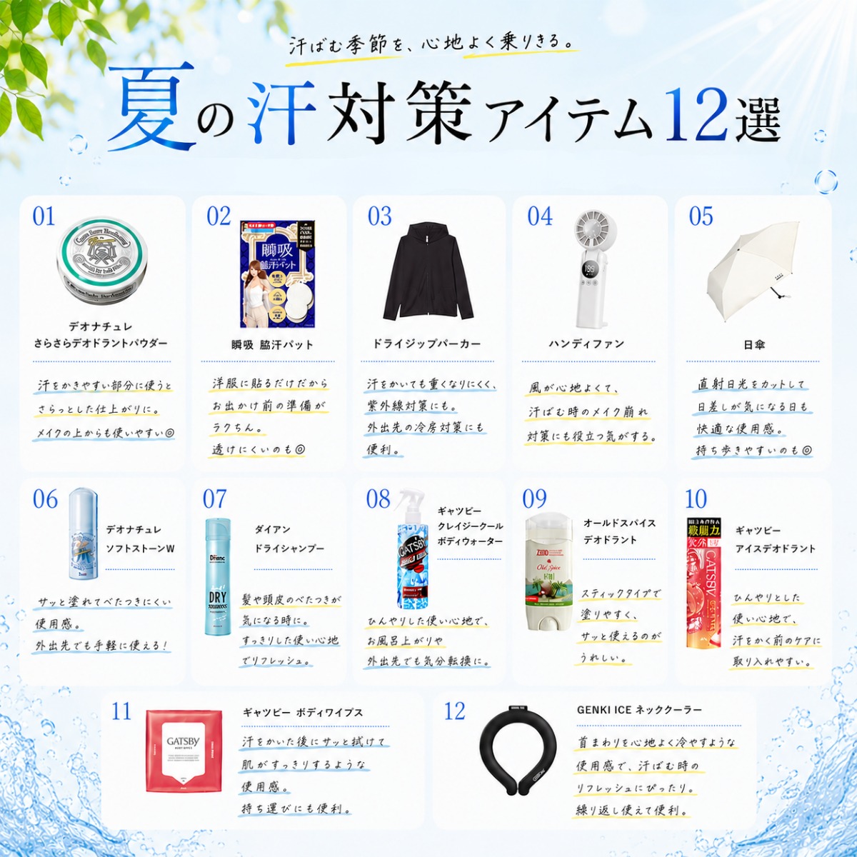 kaoru_ll's tweet photo. 暑くなる時期に推してる滝汗対策グッズ
夏は汗かきたくないからおすすめの汗対策グッズをリプライで教えてください🫶 pr