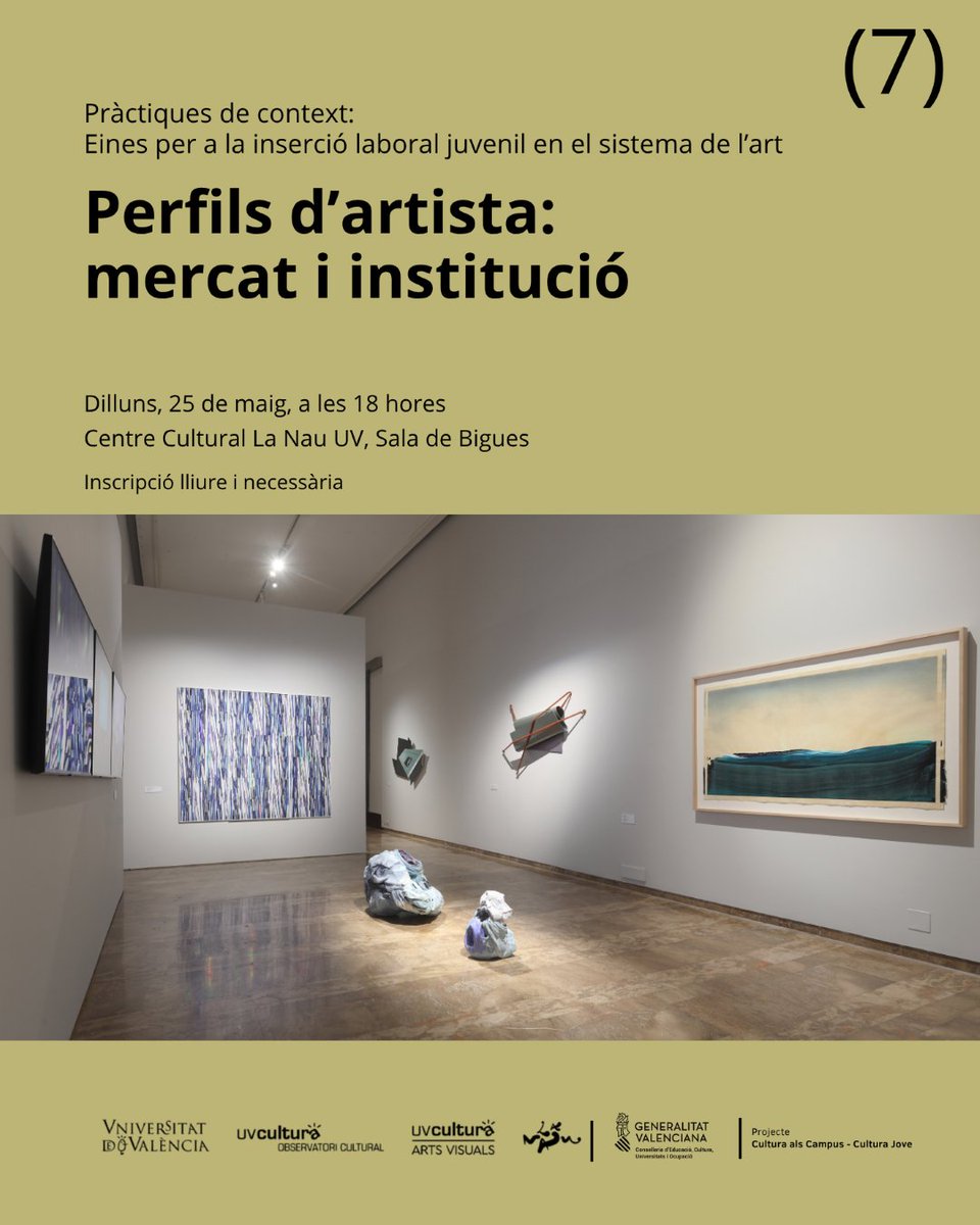 LaNauuv's tweet photo. 7⃣ Tanquem el cicle 'Pràctiques de context: eines per a la inserció laboral jove en el sistema de l’art' amb la setena i última sessió 𝐏𝐞𝐫𝐟𝐢𝐥𝐬 𝐝'𝐚𝐫𝐭𝐢𝐬𝐭𝐚: 𝐦𝐞𝐫𝐜𝐚𝐭 𝐢 𝐢𝐧𝐬𝐭𝐢𝐭𝐮𝐜𝐢𝐨́

📅Dimarts 26/05,18h
📍Sala de Bigues, #CCLaNau
📝https://t.co/bBebuwFSuG https://t.co/SdD9lMShFV