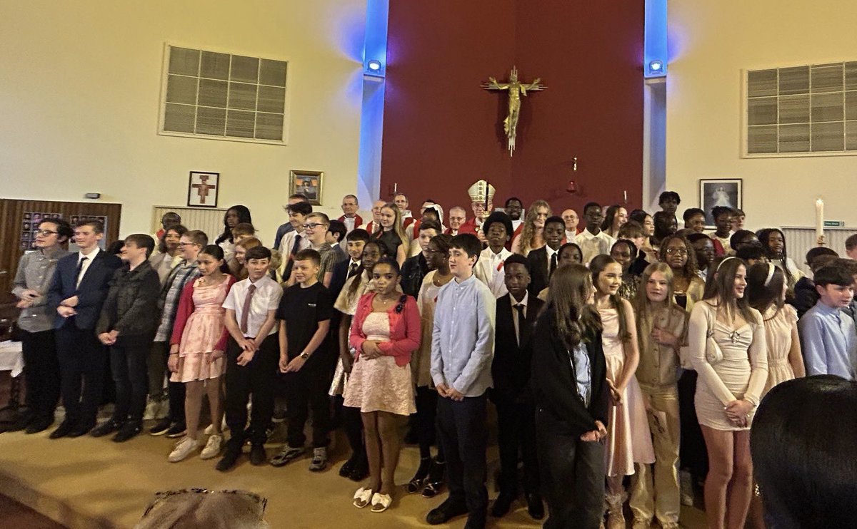 AllHallowsRC's tweet photo. Congratulations to our pupils who received the Sacrament of Confirmation on Wednesday at St Luke’s RC Church. Others in the Salford Deanery will be making the Sacrament later this month. 
May the blessing of the Holy Spirit guide them always. 🙏 #believebelongachieve https://t.co/7o2fn3HwDn