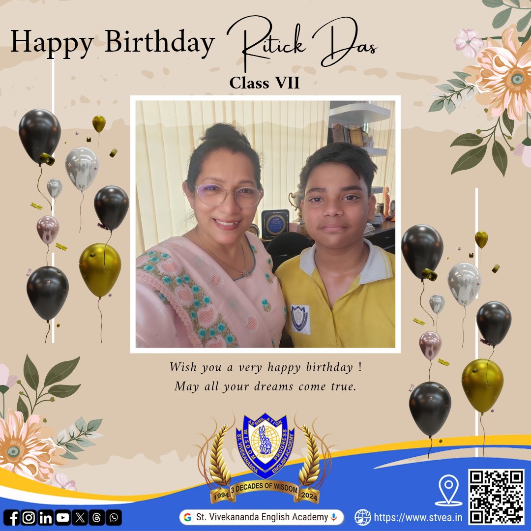 StVivekananda's tweet photo. Wishing Ritick Das of Class VII, a very happy birthday! 

May all your dreams come true.

#BirthdayAlert #StVivekanandaEnglishAcademy #GloryToThee #Witness32 #svea https://t.co/kVgCWq3bmY