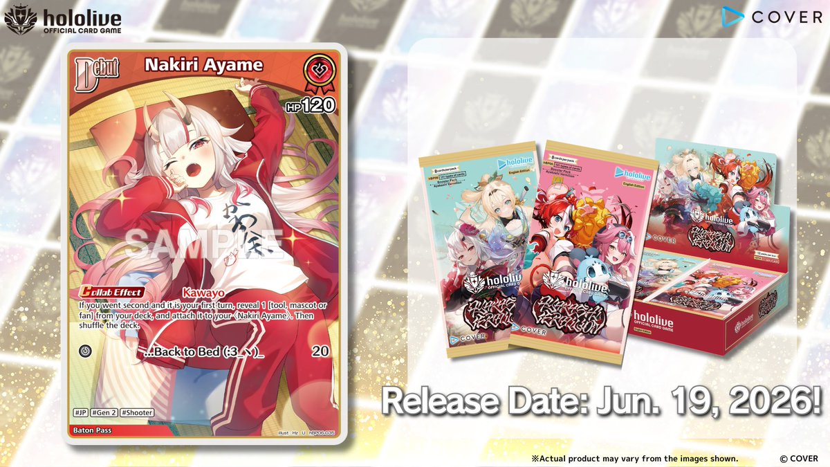 hOCG Card Reveal Introducing a card from the Booster Pack Ayakashi  Vermilion, releasing on Friday, June 19! This time, it's Debut holomem  Nakiri Ayame!  Product Details: https://t.co/C1fQeh6Zw7 #hololive  #NakiriAyame