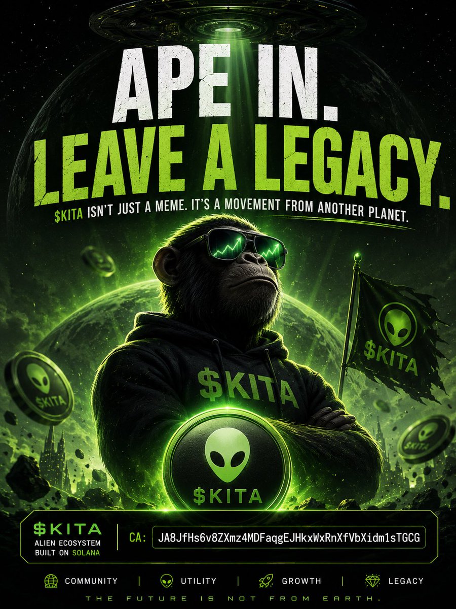 AlienKITA's tweet photo. 👽 Ape in before the mothership leaves.
 
$KITA isn’t just a memecoin. It’s the Alien Ecosystem on @solana .🛸
 
CA: JA8JfHs6v8ZXmz4MDFaqgEJHkxWxRnXfVbXidm1sTGCG
 
#KITA #Solana #Memecoin #Crypto https://t.co/lBGLrVaf9y