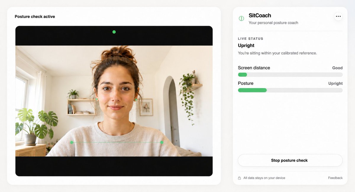 robynvsc's tweet photo. Hey! I'm building a web app that helps you sit straighter and avoid back pain. So when you've got a hurting/rounded back while sitting your feedback might not only help me, but also you. Just tell me if you are interested and you can use it for free as long as you want. https://t.co/vV3pVYdOYl