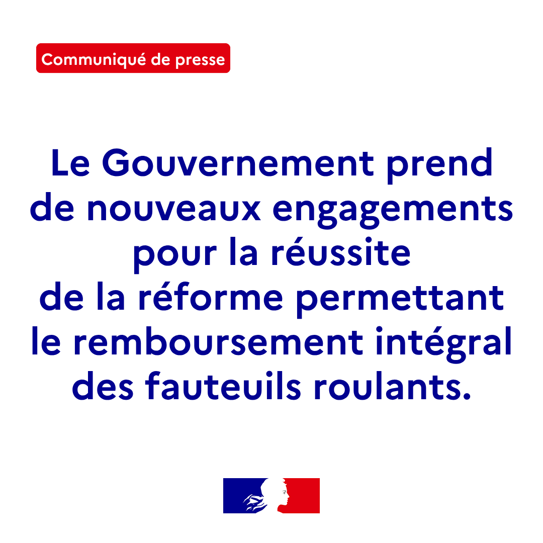Communiqué de presse | Le Gouvernement prend de nouveaux engagements pour la réussite de la réforme permettant le remboursement intégral des fauteuils roulants.