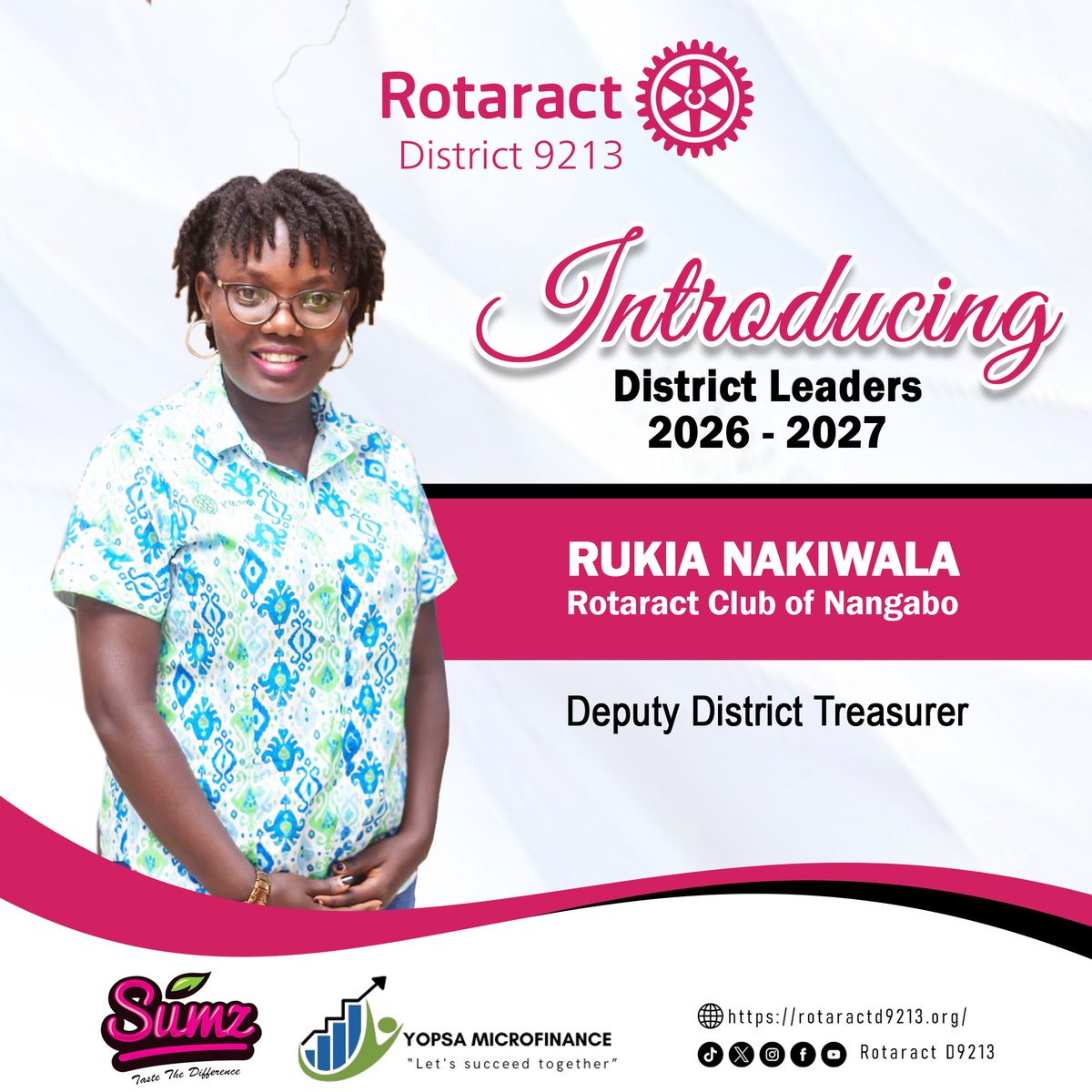 RotaractD9213's tweet photo. Introducing the Deputy District Treasurer for Rotary Year 2026/2027, @Rukia_nakiwala from @rct_nangabo 

We are delighted to see her take on this role and contribute to the growth and success of the district. 

Join us as we congratulate Rukia on this appointment and wish her a successful term in office. 

#D9213
#RotaractInAction