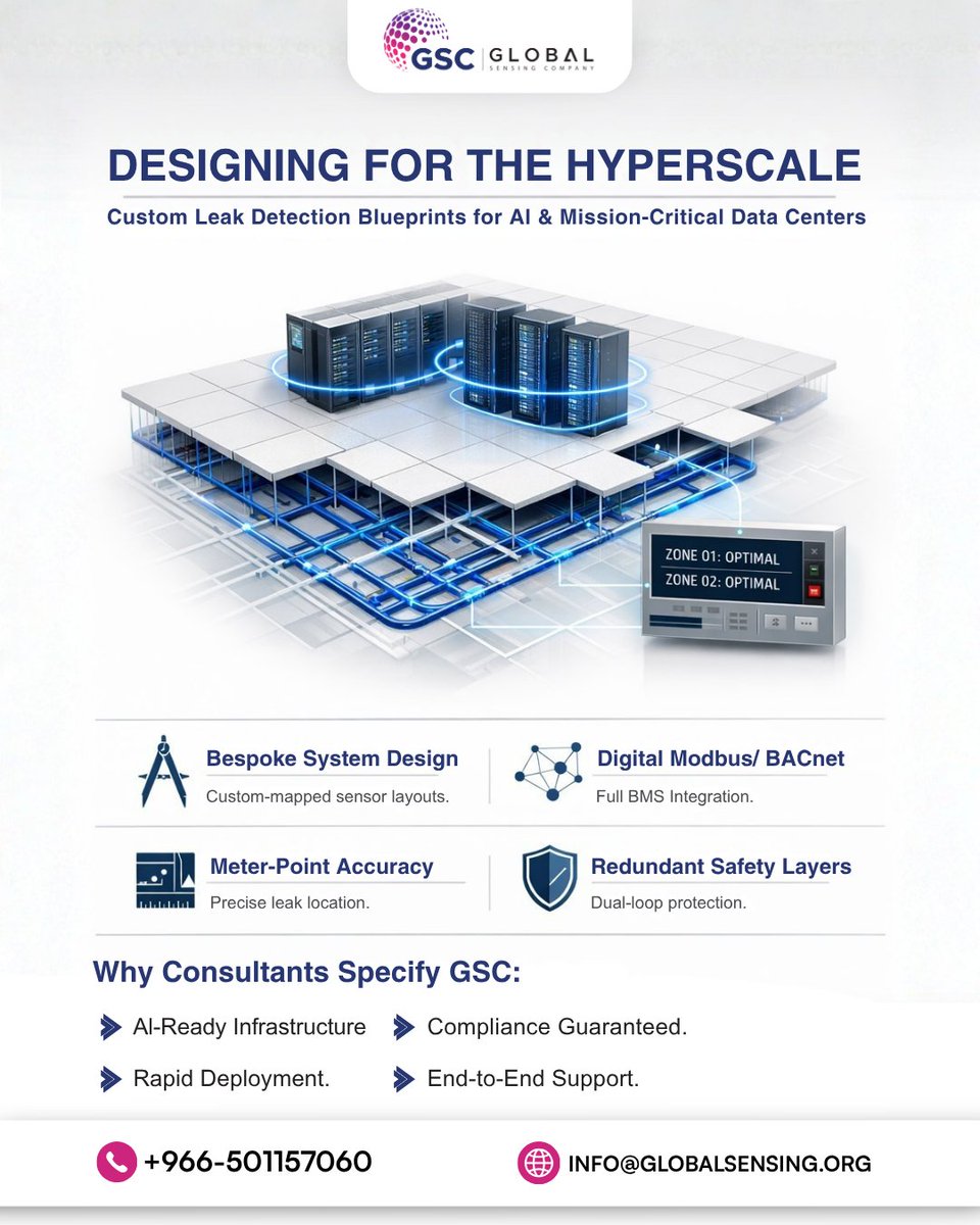 global_sensing's tweet photo. As digital infrastructure scales rapidly, system design becomes increasingly important.
#Hyperscale #DataCenterDesign #CriticalInfrastructure #InfrastructureSafety #LeakDetection #EngineeringAwareness #AIInfrastructure https://t.co/Hl7RpPsr6s