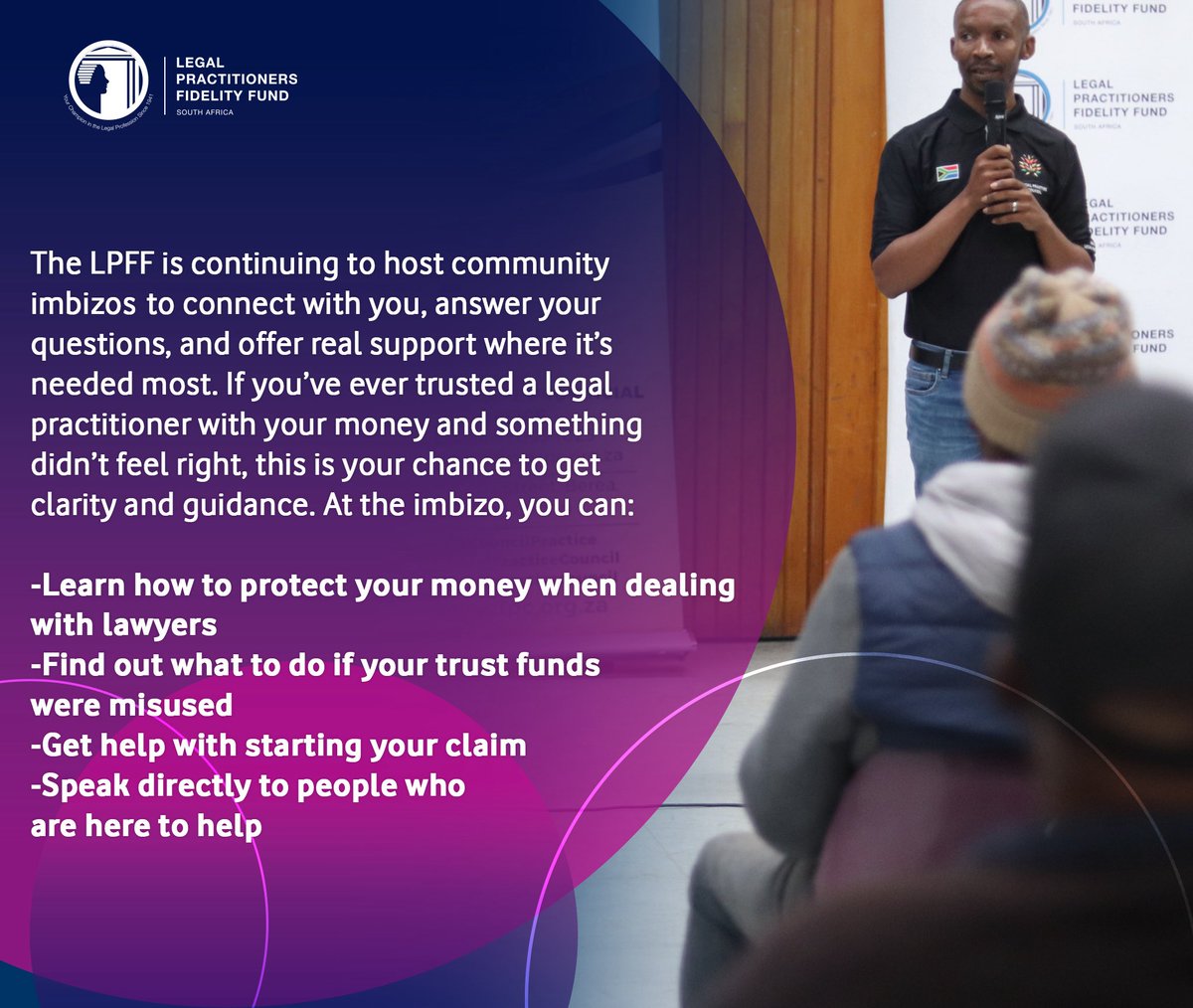 fidfund's tweet photo. The LPFF is continuing to host community imbizos to connect with you, answer your questions, and offer real support where it’s needed most. If you’ve ever trusted a legal practitioner with your money and something didn’t feel right, this is your chance to get clarity and guidance https://t.co/weFn1uXdmY