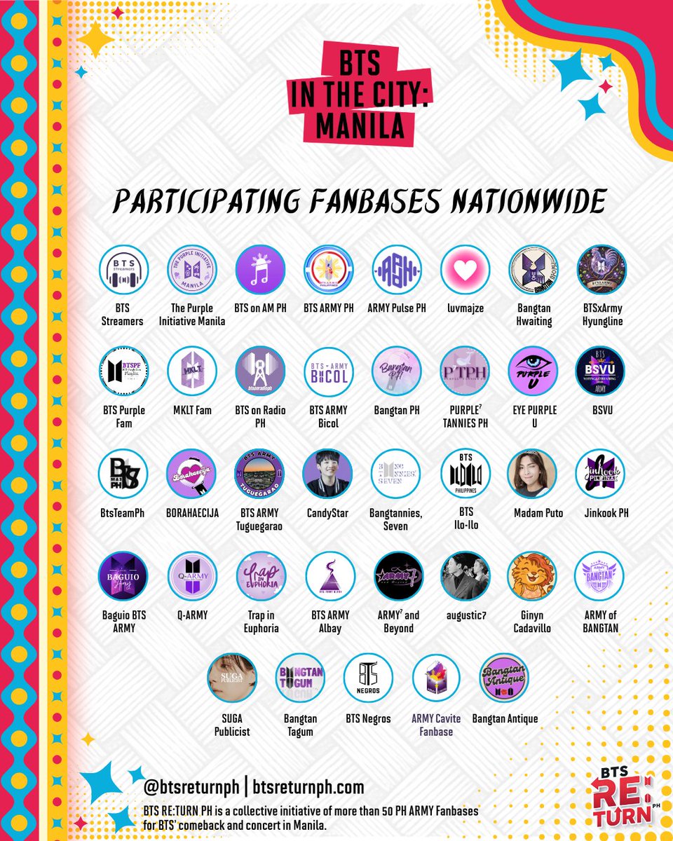 mkltfam's tweet photo. More than 50+ fanbases and countless individual ARMYs are coming together as one for a massive concert support initiative for BTS in the Philippines 💜

From fan projects and events to streaming, funding, and concert preparations, this is a nationwide effort created 𝐛𝐲 𝐀𝐑𝐌𝐘, 𝐟𝐨𝐫 𝐁𝐓𝐒.

Together, we are building something 𝐁𝐈𝐆𝐆𝐄𝐑.

Join our communities to stay updated on the concert project. Let’s do this together, Filo ARMY 💜

• Instagram Community: https://t.co/MzCdfVY9ub
• Telegram Community: https://t.co/eBbPt5Wugm
• Viber Community: https://t.co/AtHQHebGzz…
• Facebook Community: https://t.co/gSbRivFFN6
• Twitter/X Community: https://t.co/G5vmUYFGVW…

Know more about the initiative here:
https://t.co/ZlYeErpSBh

#BTSRE_TURNPH #2027BTSConcertInitiativePH #PHARMYsUnite