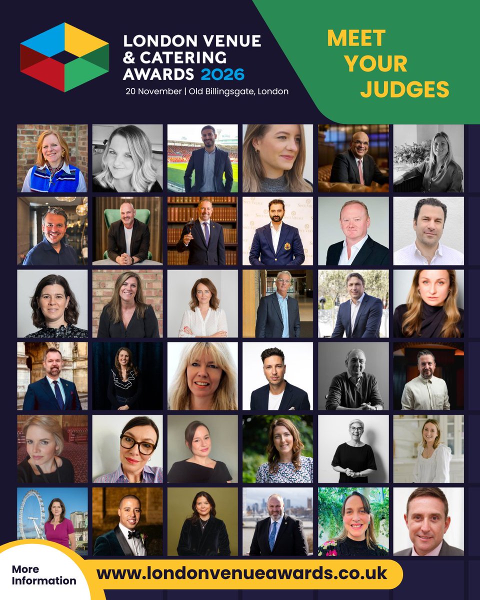 GlobalConfNet's tweet photo. 🚨 The London Venue & Catering Awards 2026 🚨

👩‍⚖️👨‍⚖️Delighted to welcome our stellar judging panel for the 2026 awards:

Clare Arouche - Head of Hospitality & Events, @NationalGallery 
Phil Belton - General Manager, IET London: Savoy Place
Jay Burgesson-Carter - Founder & Director, The Ripe Avocado 
Lily Cai - Director & Co-Founder, @dinner__ladies 
Holly Congdon - Managing Director, @Lettice_Events 
Catherine Cook - Global Lead for Associations, @QEIICentre 
Raoul de Souza - General Manager, @HiltonBankside 
Holly Dodgson - Managing Director, @foodbydish 
LouiseDonovan - Director of Events & Engagement, @lambethpalace 
Sarah Elton Wall - Head of Event Management, @ExceLLondon 
Emma Finch - Head of Sales & Events, @UKHouseofLords 
Eleanor Foreman - Owner, Bacchus Catering 
TomGore - Event Director, @theBreweryVenue 
Richard Groves - Chairman, @JGarciaCatering 
TomGudgeon - Business Development Manager, Options Greathire 
Tracy Halliwell - Director of Tourism, Conventions & Major Events, @londonpartners
Lee Holt - Head of Hospitality & Events, @HouseofCommons 
Chloe Jackson - Managing Director - Catering Division, Smart Group Ltd. 
Stuart Jenkins - Managing Director, @bluestrawberry_ 
Lyuda Kyshakivska - MD, Mayfair Catering 
Alex Lewis - Chief Operating Officer, Olympia Events 
Mark Lewis - Chief Executive, @HospAction 
NiamhMartin - UK Managing Director, @Convene 
Stephanie Maurel - CEO, @churchhouseconf 
Carly Mitchell - Managing Director,  @weareultimatee Create & eve
Andrew Morrow - Managing Director, One Events 
Kate Nicholls OBE - Chair, @UKHofficial 
John Nugent - CEO, @KingsPlace 
SulemanRaza MBE - CEO & Founder, @spice_village 
Jean-Christophe Roumignac - Operations Director, @SearcysLondon 
Julian Shaw - Director, @BAFTA195 
Ben Tobin-Paris - Deputy Managing Director, @movingvenue
Yunus Tumi - General Manager Brentford FC, @compassgroupuk 
Jenny Waller - Head of Sales, @BarbicanVenues
Victoria Wellington - Founder, @sojokitchen
Emily Woollcombe-Adams - Co-founder & Director, Juniper & Co 

👏 Huge thanks to you all for lending us your time and expertise

-------

📌 All you need to know in one handy list.....

🔎 Entry categories - https://t.co/L0ZuSCSY26
✍️Intention to Enter - https://t.co/zjW9XZjATb
📝 Entry Criteria - https://t.co/GA81WO2hBA
⏳ Entry Deadline - 5 p.m. Friday 05 June
🏆 Winners Revealed - Friday 20 November, Old Billingsgate

#LVCA26 #LondonVenues #LondonCatering #Showcase
