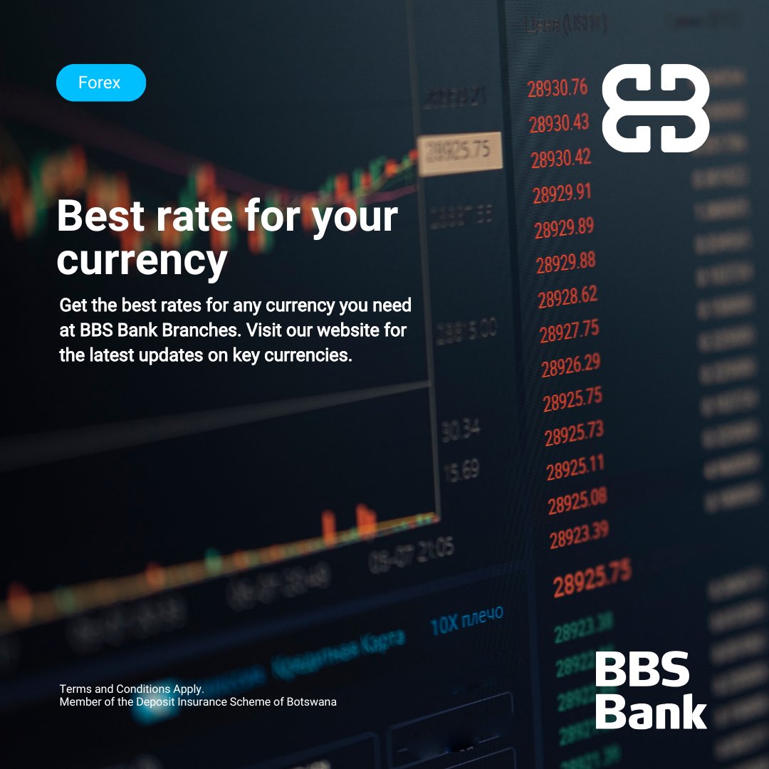 BBS_BW's tweet photo. Need Rands, Pounds, Euros or Dollars? BBS Bank has got you covered. Visit any of our Branches or call +267 3631642/3631691 to learn more. #BBSBank #ForexExchange https://t.co/Zgbkrk06jH