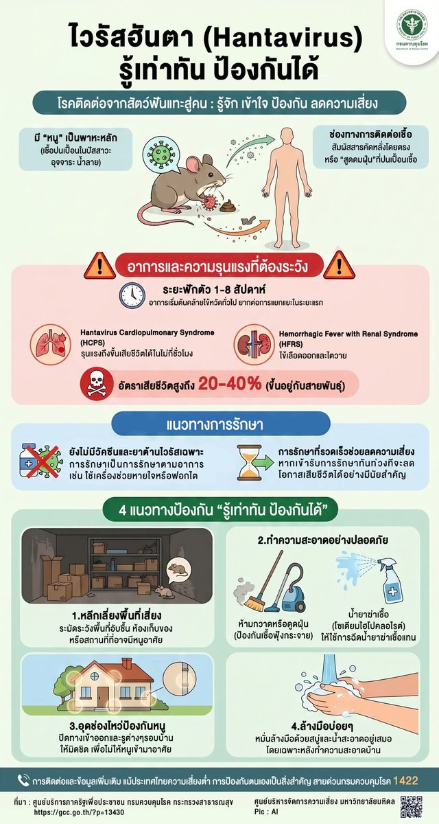 RiskCenterMU's tweet photo. Infographic : ไวรัสฮันตา (Hantavirus) รู้เท่าทัน ป้องกันได้
https://t.co/kcDLUOxgqX https://t.co/EsSfTM246J