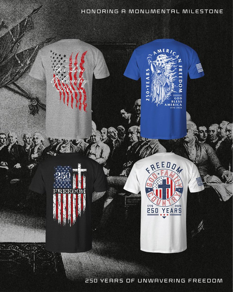 howitzermfg's tweet photo. 1776 wasn't just the beginning. It was a promise, to every generation that followed, that freedom would never be handed over without a fight. Our 250 Year Collection just released featuring four exclusive graphic tees built for those who carry that promise forward! https://t.co/3ukJQJHrNz