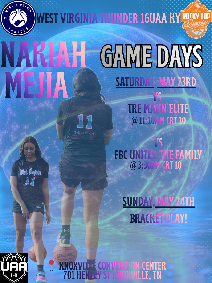 nakiahmejia5's tweet photo. Headed to the Rocky Top Rumble this weekend in Knoxville, TN! Come check us out! @WVThunderUAA @smidy33 @Scottejohnson12 @CoachJamar https://t.co/UeLEGpqkyh