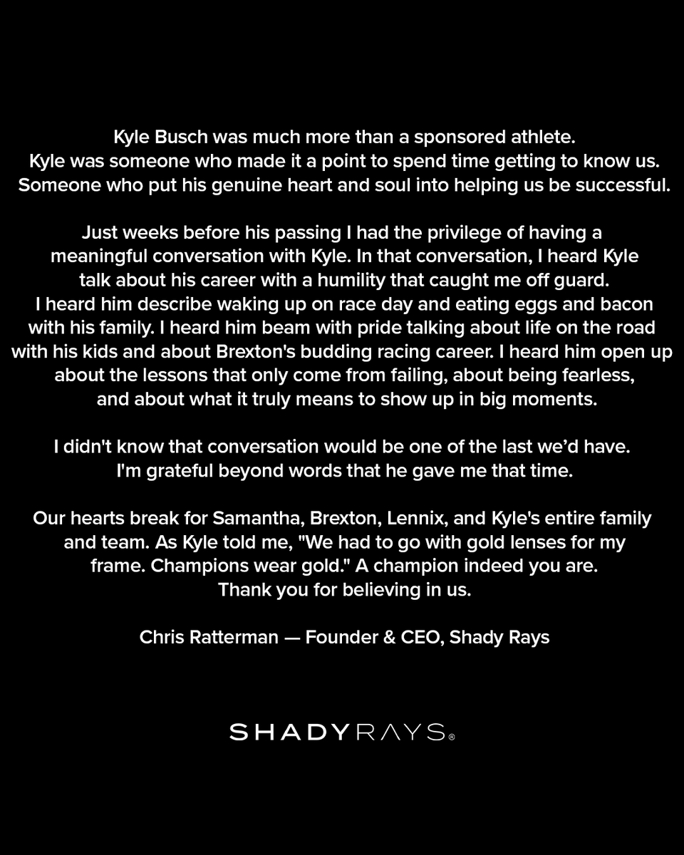 shadyrays's tweet photo. A champion indeed. Our hearts are with the entire Busch family. ❤️ https://t.co/5b4JybmIwQ