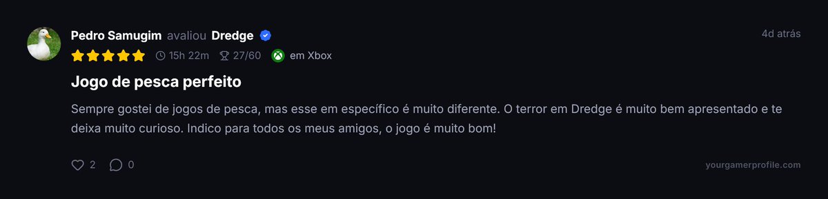 YGPsocial's tweet photo. Quem levou dessa vez foi o @samugimm com sua review de Dredge, acho que a imagem do perfil deu sorte. 😅 https://t.co/gF1ygFXPWG