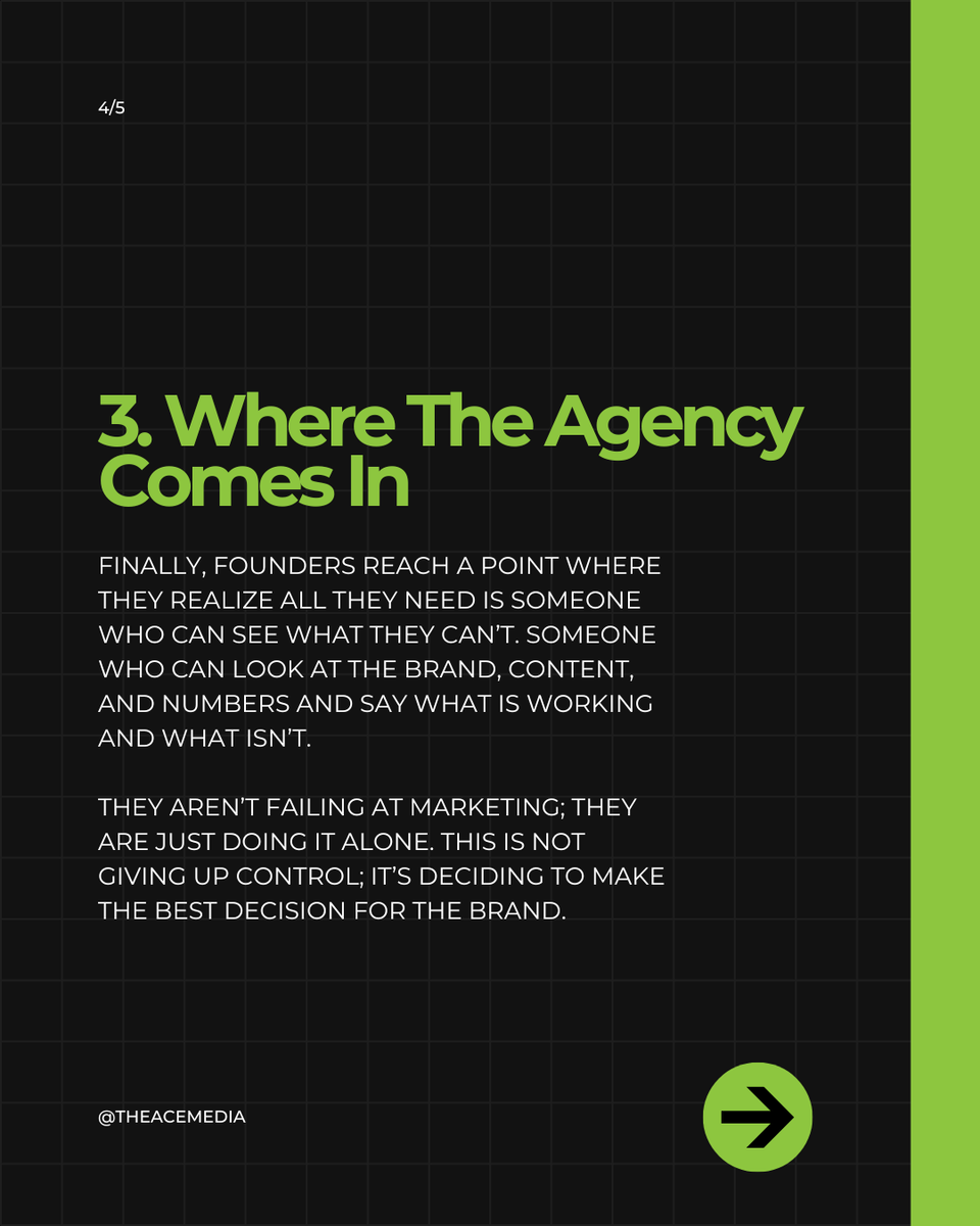 theacemedia's tweet photo. "Do I really need an agency?" Every founder asks this. Fair question.

You can figure out a lot; post consistently, test things, learn the basics. That works, up to a point. This is the point when you're too close to see what isn't landing but too stretched to fix it. https://t.co/xZ1vleJ8jd