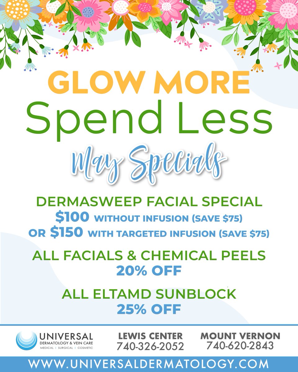 universalderm's tweet photo. Love the skin you’re in and stay ahead of skin cancer. As the weather warms up, now is a great time to prioritize both prevention and healthy skin habits.

Call Lewis Center at (740) 326-4831 or Mount Vernon at (740) 313-4416 to schedule or bank your May specials. https://t.co/PA6QJTwiq5
