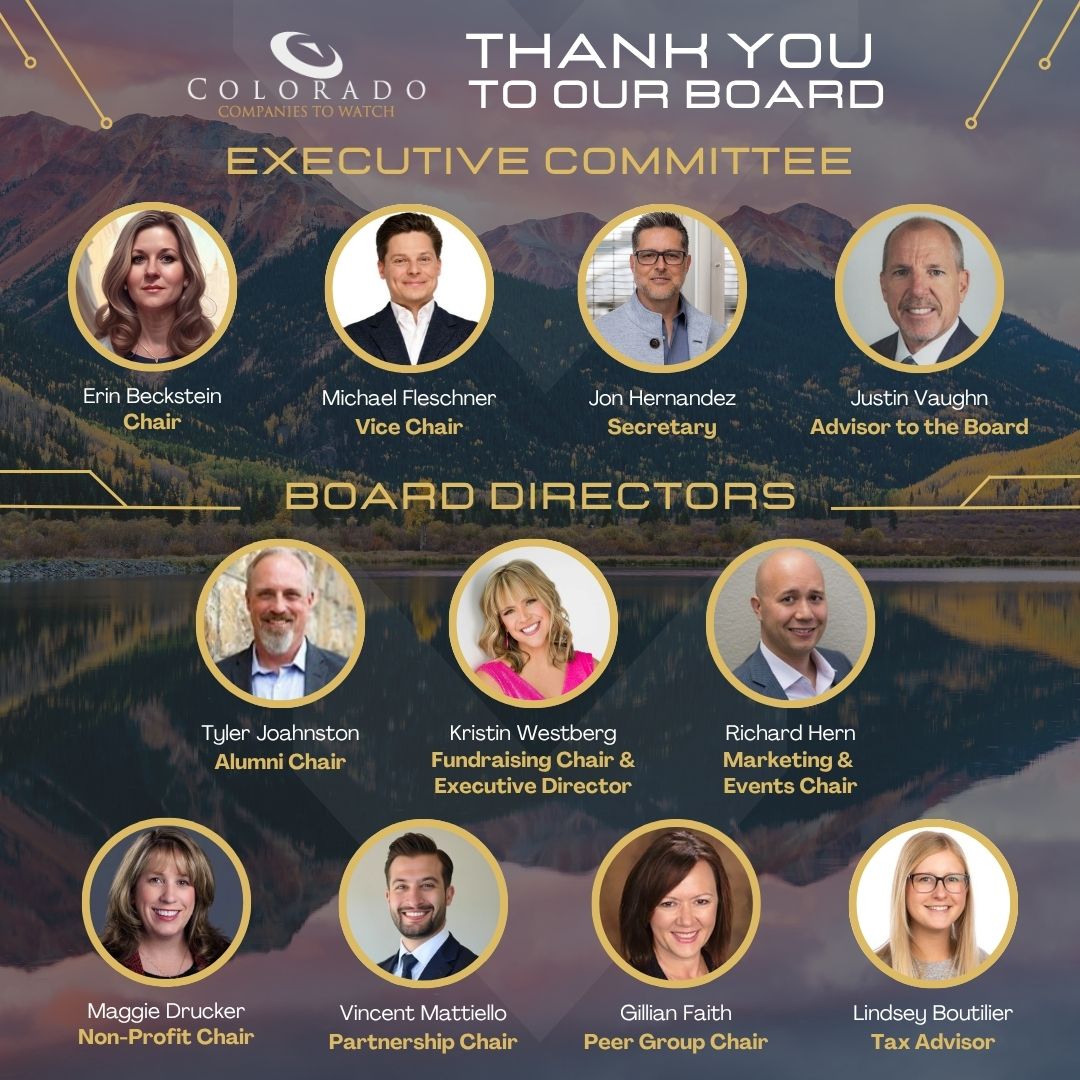 ColoradoCTW's tweet photo. CCTW is powered by leaders who believe in Colorado businesses.

We want to recognize &amp; thank our incredible Board of Directors for the time, leadership, expertise &amp; passion they invest in helping guide this organization &amp; support Colorado’s second-stage companies &amp; nonprofits. https://t.co/2cACJWweCp