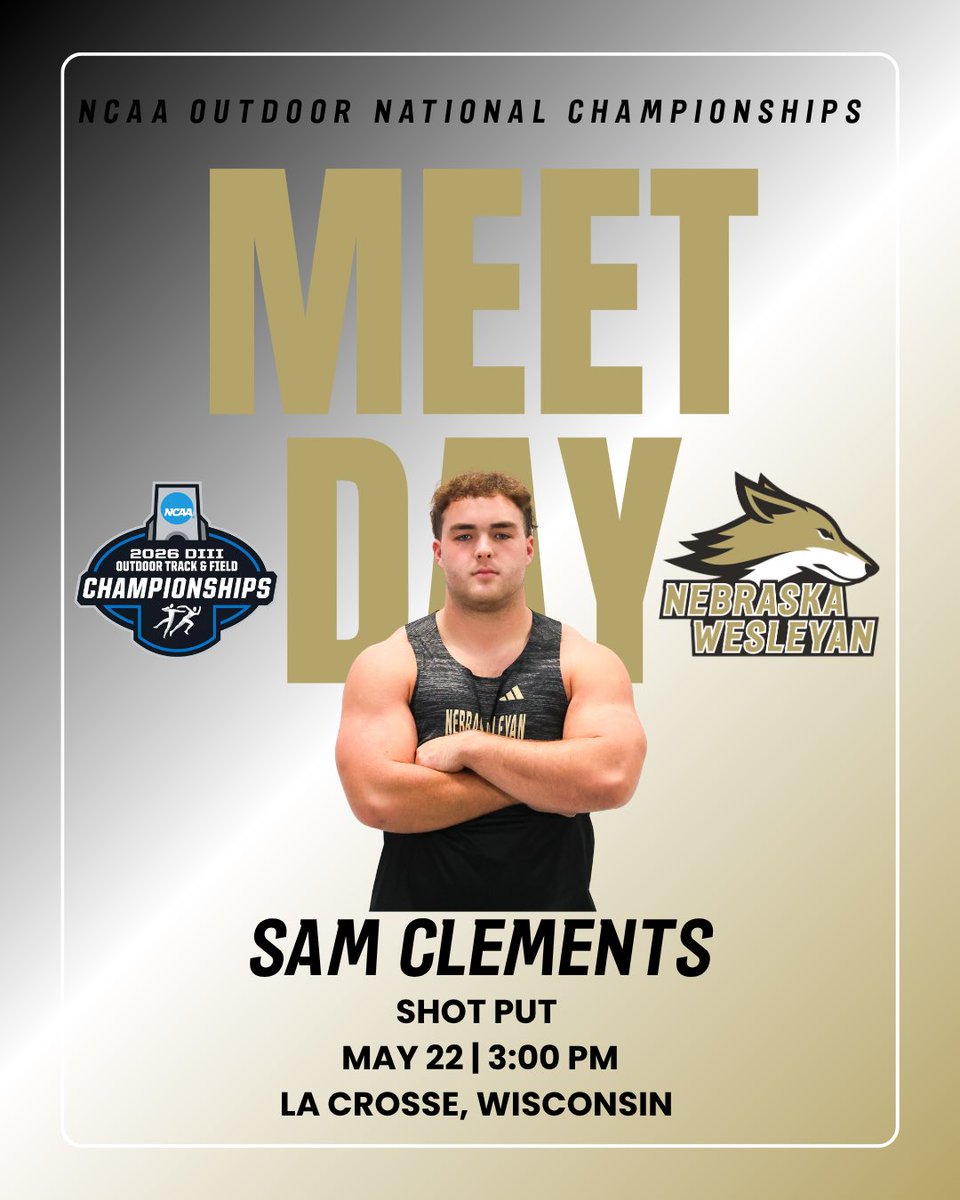 nwutfxc's tweet photo. Day 2 of the NCAA Division III Outdoor Track and Field Championships!

Sam throws the Shot Put @ 3:00pm!

Reed runs the prelim of the 800 @ 3:35pm!

The 110h trio of Eli, Noah, and Jacob run the prelim @ 4:25pm!

#nwutf #pwolfnation https://t.co/oHPBgktpk8