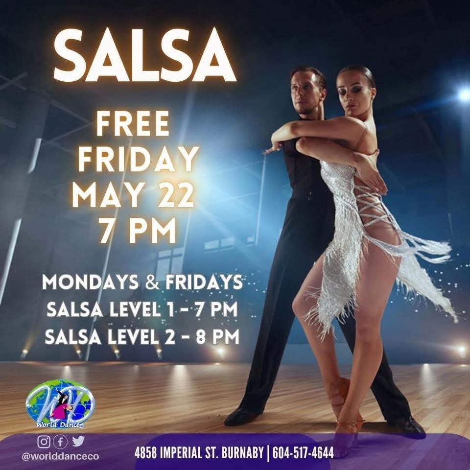 WorldDanceCo's tweet photo. FREE BEG. SALSA Friday, May 22, 7pm with Diego
▪️7pm - FREE Beginner Salsa AKA Salsa Lev.1
▪️8pm - Salsa Lev.2
▪️9pm-1am - Salsa Party 🎉 Come celebrate Cristina’s Birthday 🎂 

🔹Everyone is WELCOME 🌈
🔹No partner or pre-registration required 
🔹BEST PRICES 4 classes - $76 or 8 classes - $151 and buy day of FREE class & get an additional 15% off

📍World🌎Dance 4858 Imperial St., Burnaby, near Metrotown call ☎️ 604 517-4644