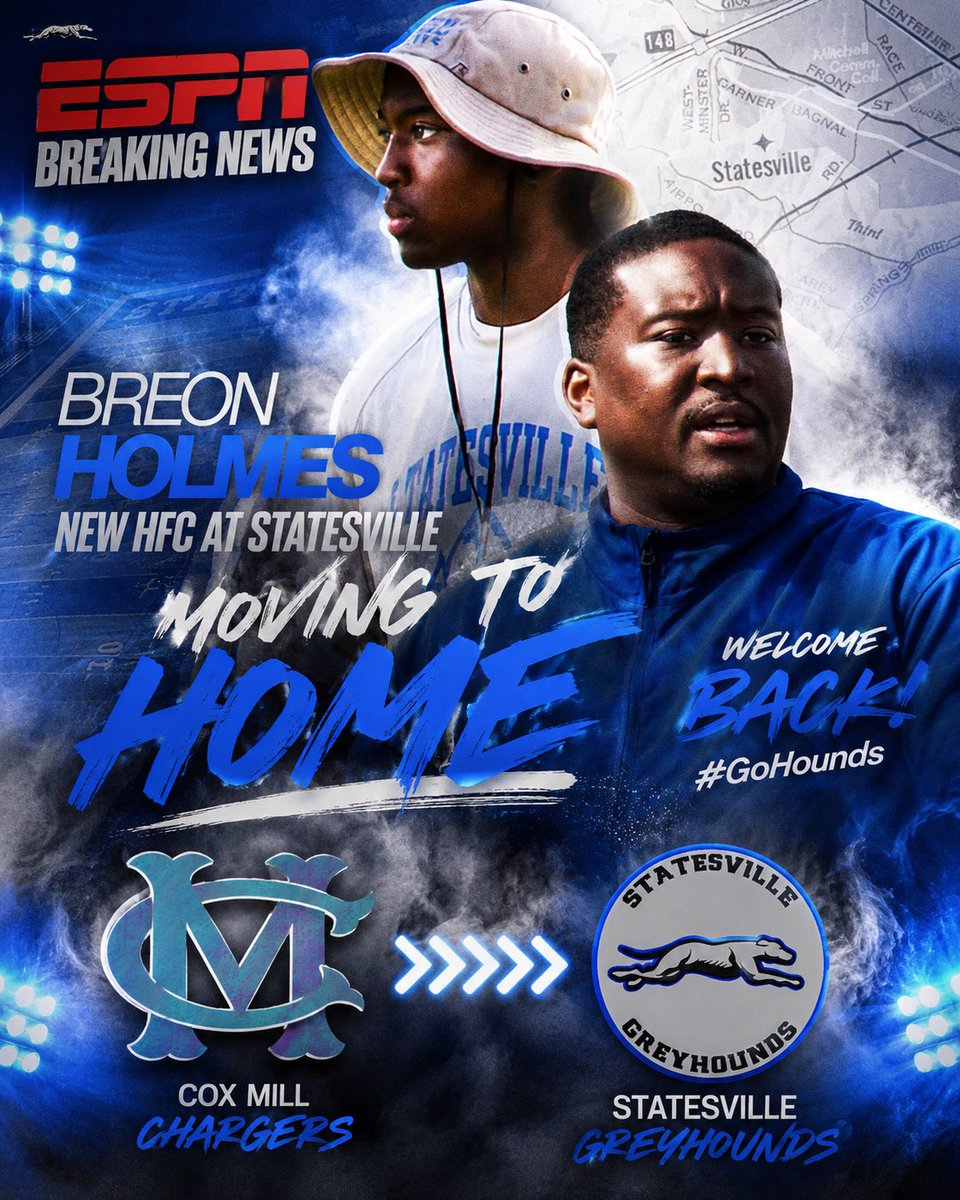 KyleZoomZumbach's tweet photo. Congrats to my guy Breon Holmes - Former HC of Cox Mill - Returning “Home” to be the New HC of the Statesville Greyhounds 

@TreyScott_NC @NCPreps @nchssportspage @JMBpreps @HighSchoolOT @ChrisHughesCP @pepman704 @KennethMcClamro @ChrisClark_ @GameofInchesHSS https://t.co/kcLhcTn7ls